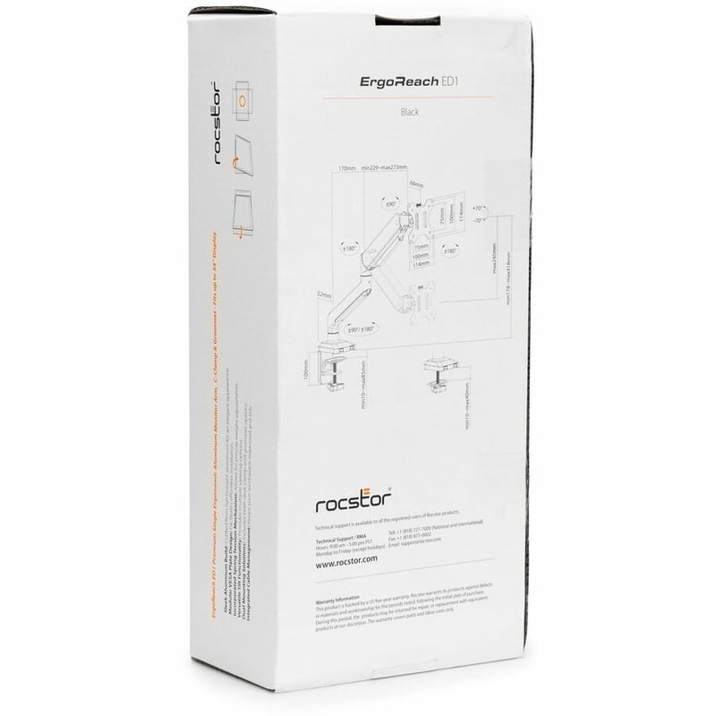 Rocstor ErgoReach Y10N010-B1 Mounting Arm for Monitor - Black - Thumbnail 5