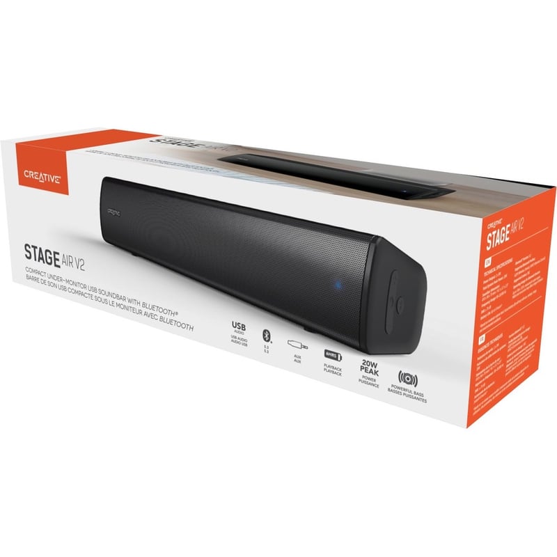 Creative Stage Air V2 2.0 Portable Bluetooth Sound Bar Speaker - 10 W RMS - Black - Thumbnail 3