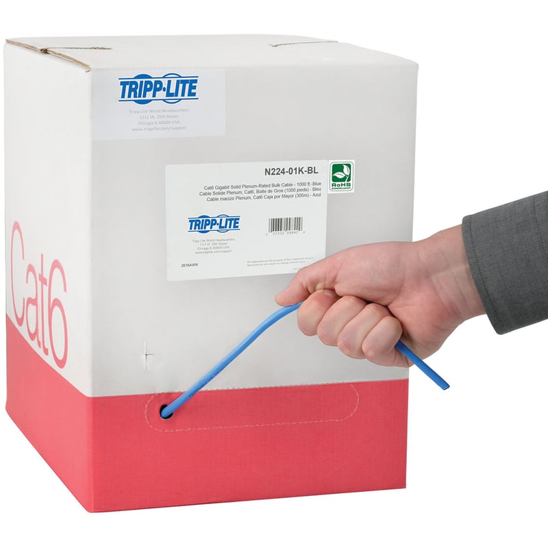 Eaton Tripp Lite Series Cat6 Gigabit Solid Core Plenum-Rated UTP CMP PVC Bulk Ethernet Cable, Blue, 1000 ft. (304.8 m) - Thumbnail 2