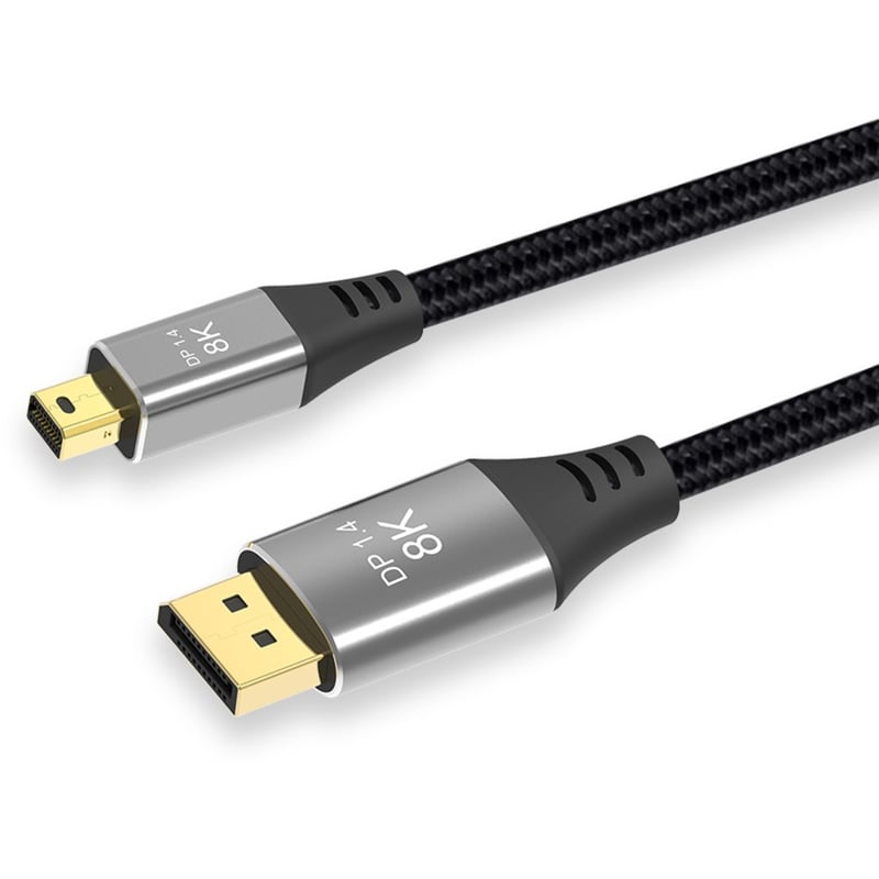 4XEM 6FT/2M Mini DisplayPort to DisplayPort 1.4a Cable - 8K/4K 32.4Gbps Braided mDP to DP Bidirectional Video Cable - Black - Thumbnail 1
