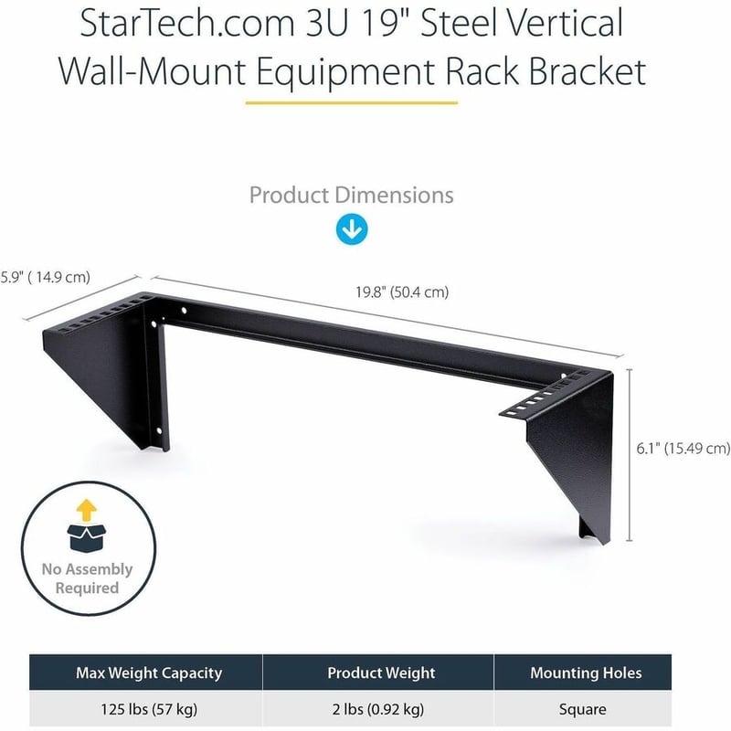StarTech.com 3U 19" Wall Mount Vertical Rack Bracket, Patch Panel Wall Mount Bracket for AV/IT Equipment, 3U Rack for Cabinet/Server Room - Thumbnail 2