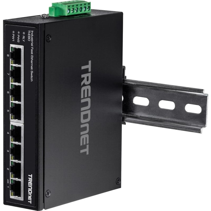 TRENDnet 8-Port Industrial Unmanaged Fast Ethernet DIN-Rail Switch; TI-E80 8 x Fast Ethernet Ports; 1.6Gbps Switching Capacity;8 Port Network Fast Ethernet Switch;IP30 Metal Switch;Lifetime Protection - Thumbnail 2