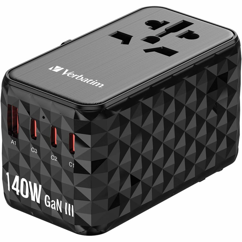 Verbatim UTA-10 GaN III Universal Travel Adapter 140W - USB-C, USB-A - Thumbnail 1