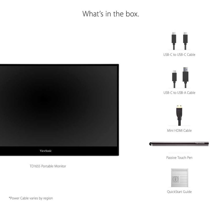 ViewSonic TD1655 15.6 Inch 1080p Portable Monitor with IPS Touchscreen, 2 Way Powered 60W USB C, Eye Care, Dual Speakers, Built in Stand with Smart Cover - Thumbnail 3