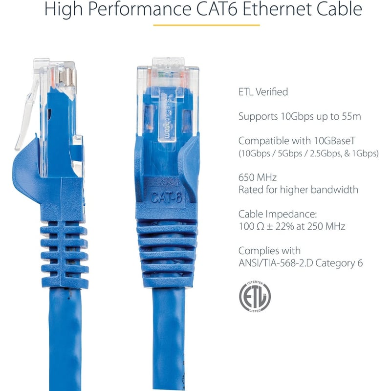 StarTech.com 75ft CAT6 Ethernet Cable - Blue Snagless Gigabit - 100W PoE UTP 650MHz Category 6 Patch Cord UL Certified Wiring/TIA - Thumbnail 3