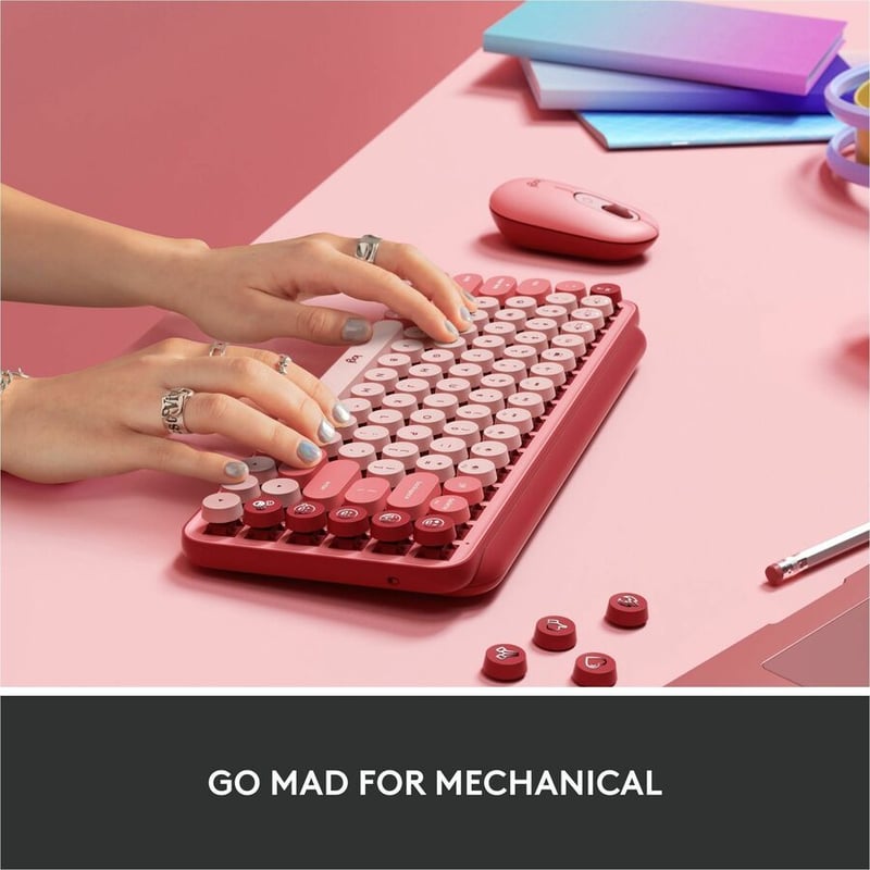 Logitech POP Keys Wireless Mechanical Keyboard With Emoji Keys - Heartbreaker Rose - Thumbnail 4
