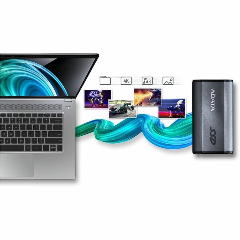 Adata SE800 AELI-SE880-500GCGY 500 GB Portable Rugged Solid State Drive - External - Titanium Gray - Thumbnail 2