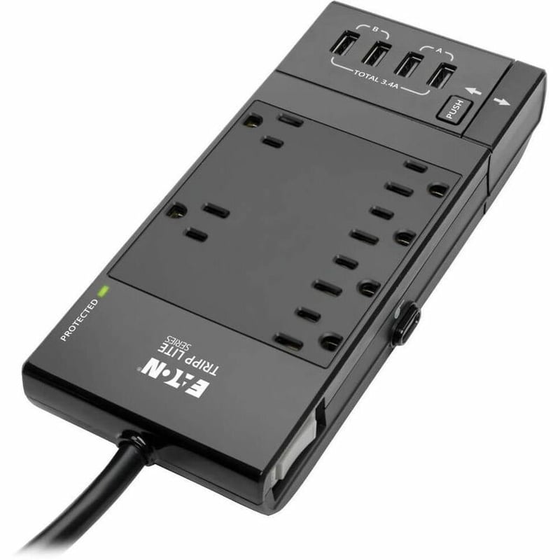 Tripp Lite by Eaton Safe-IT 6-Outlet Surge Protector Retractable USB Charger 5-15R Outlets 4 USB Charging Ports 8 ft. (2.4 m) Cord Antimicrobial Protection - Thumbnail 3