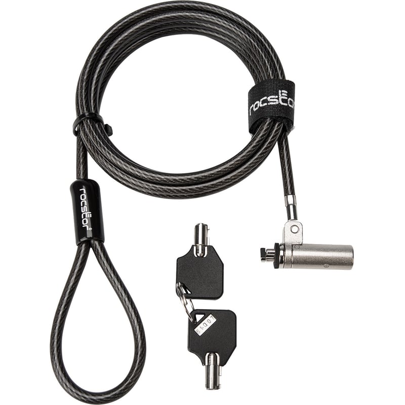 Rocbolt R20 Slim Security Cable with Key Lock and (2) Keys - 10mm Lock Head for Thinnest Laptop, Ultrabook Devices - Galvanized Steel, Nickel, Zinc Alloy - 6 ft - Compatible with K65042L & K64434W - TAA COMPLIANT - FOR THINNEST LA - Thumbnail 1