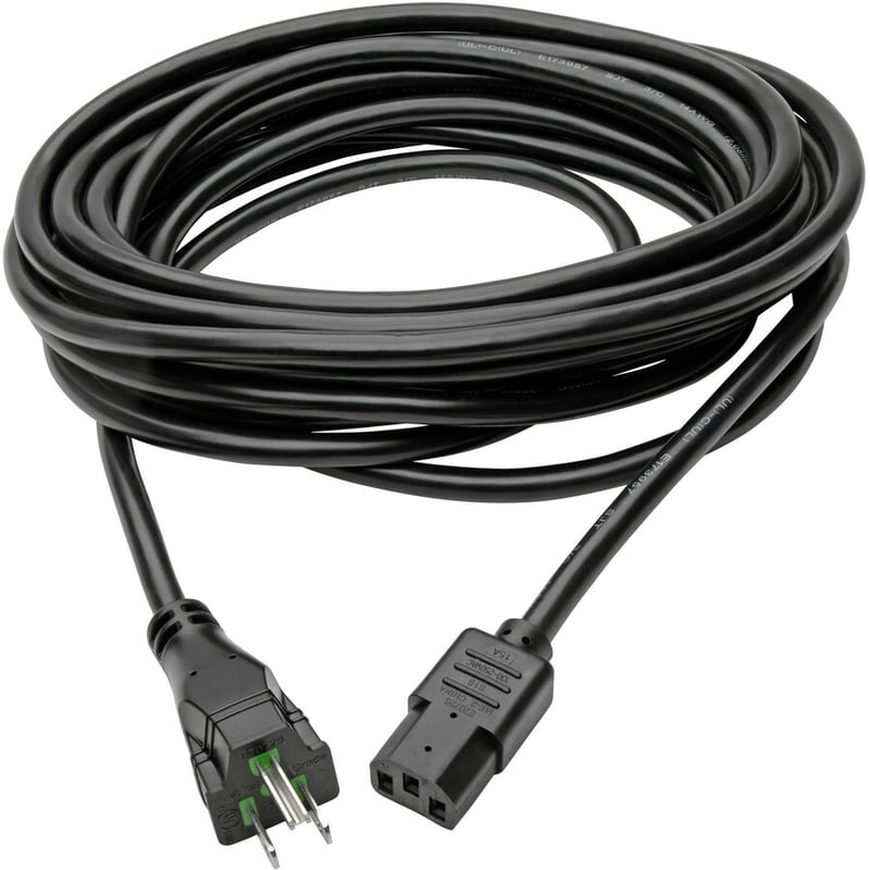 Eaton Tripp Lite Series Hospital-Grade Power Cord, NEMA 5-15P to C13 - Green Dot, 15A, 125V, 14 AWG, 25 ft. (7.62 m), Black - Thumbnail 2
