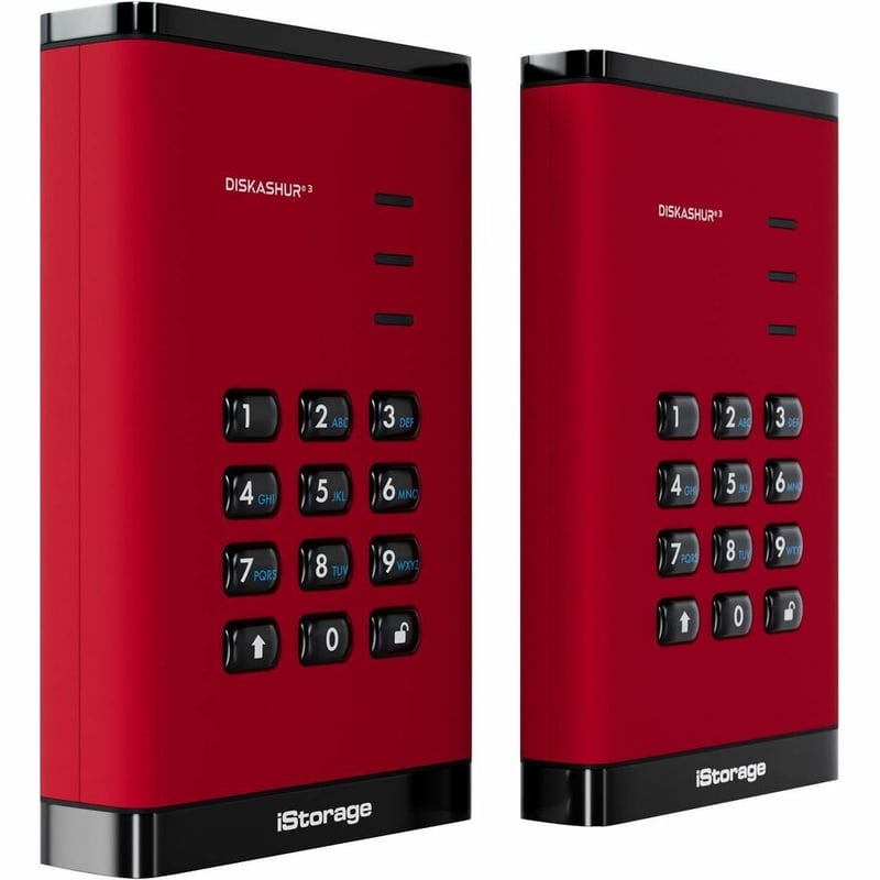 iStorage diskAshur3 4 TB Portable Solid State Drive | Red | Incorporated Common Criteria EAL 5+ | PIN protected | AES 256-bit Full Disk Hardware Encryption | Dust/Water Resistant | TAA Compliant