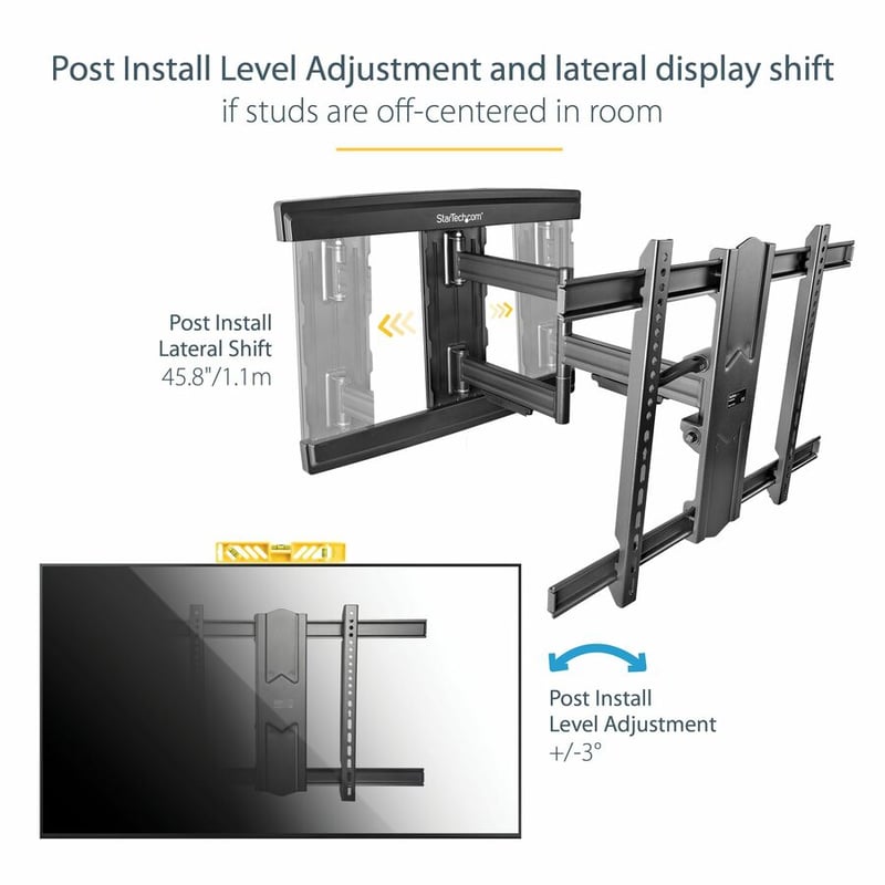 StarTech.com TV Wall Mount for up to 80" VESA Mount Displays - Low Profile Full Motion TV Mount - Heavy Duty Adjustable Articulating Arm - Thumbnail 4