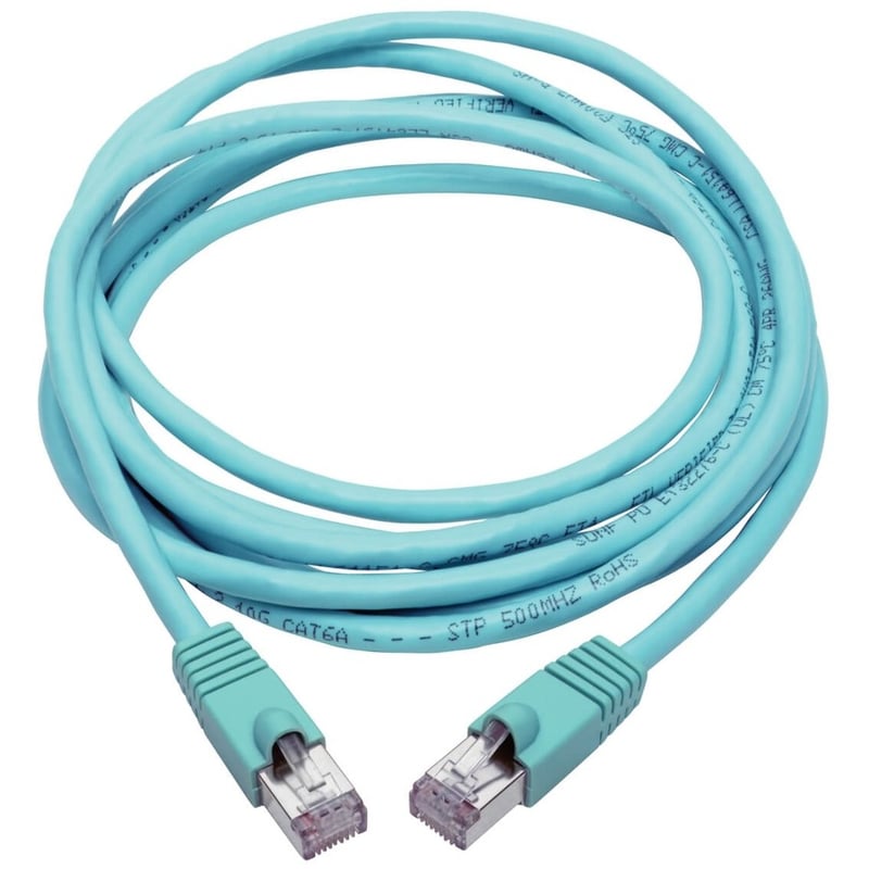 Eaton Tripp Lite Series Cat6a 10G Snagless Shielded STP Ethernet Cable (RJ45 M/M), PoE, Aqua, 12 ft. (3.66 m) - Thumbnail 2