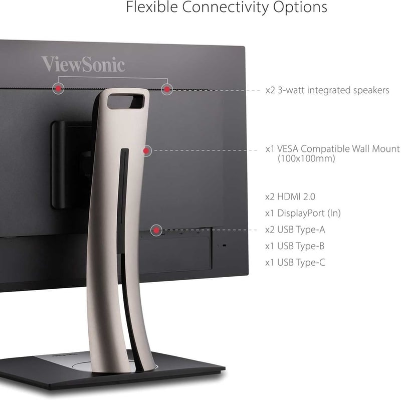 ViewSonic VP3256-4K 32 Inch Premium IPS 4K Ergonomic Monitor with Ultra-Thin Bezels, Color Accuracy, Pantone Validated, HDMI, DisplayPort and USB C for Professional Home and Office - Thumbnail 3