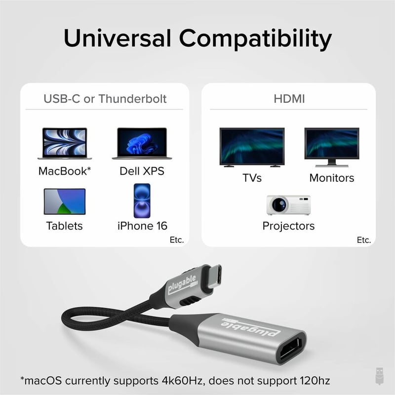 Plugable USB C to HDMI Adapter, 8K 60Hz or 4K 144Hz, USB4 / Thunderbolt to HDMI Adapter - Thumbnail 4