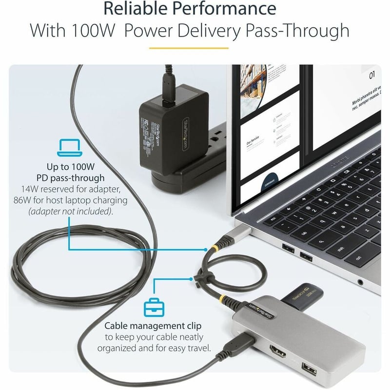 StarTech.com USB-C Multiport Adapter, 4K 60Hz HDMI, 3-Port USB Hub, 100W Power Delivery Pass-Through, Mini Dock, Windows/macOS/ChromeOS - Thumbnail 5