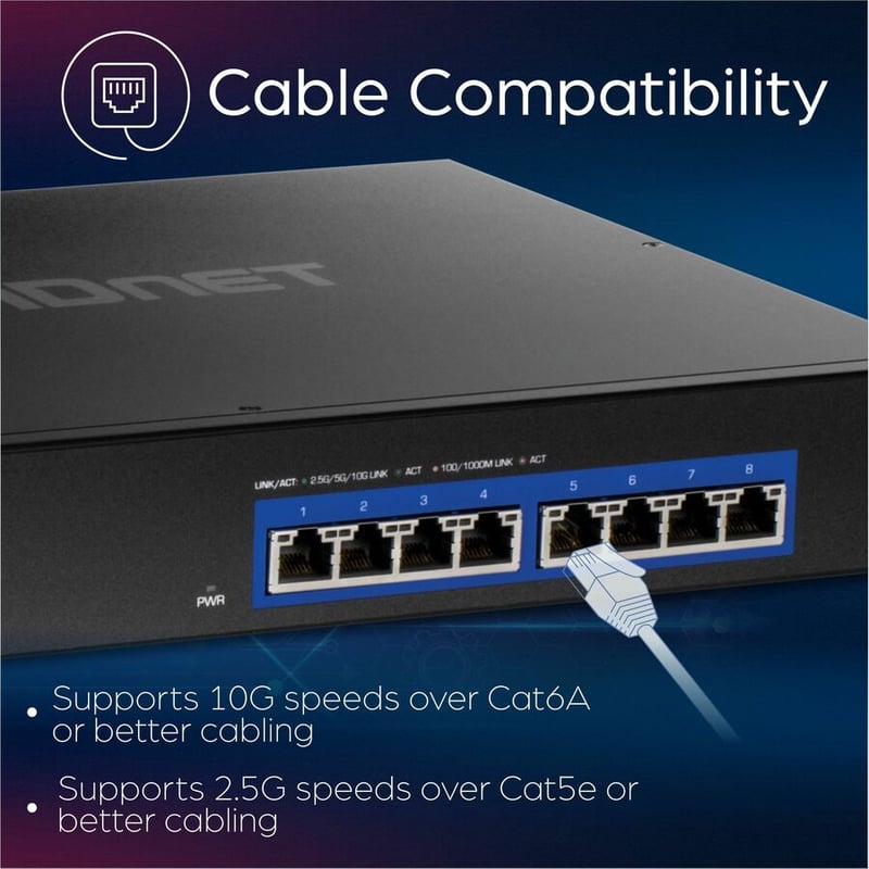 TRENDnet 8-Port 10G Switch, 8 x 10G RJ-45 Ports, 160Gbps Switching Capacity Rack mountable, 10 Gigabit Network Connections, Lifetime Protection, Black, TEG-S708 - Thumbnail 4
