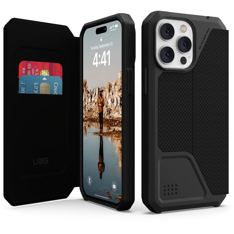 Urban Armor Gear Metropolis Carrying Case (Folio) Apple iPhone 14 Pro Smartphone, Card - Kevlar Black - Thumbnail 5