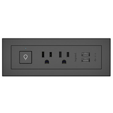 Legrand Furniture Power 2-Outlet with Switching and USB-A Unit - 10' Cord - Black - Thumbnail 2