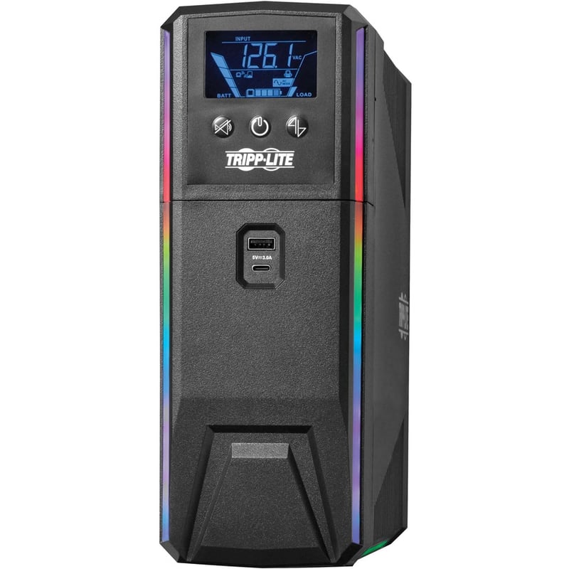Tripp Lite by Eaton UPS 600VA 360W 120V Pure Sine Wave Gaming UPS Battery Backup - LCD, AVR, RGB LEDs, USB Charging, Power Saving - Thumbnail 5