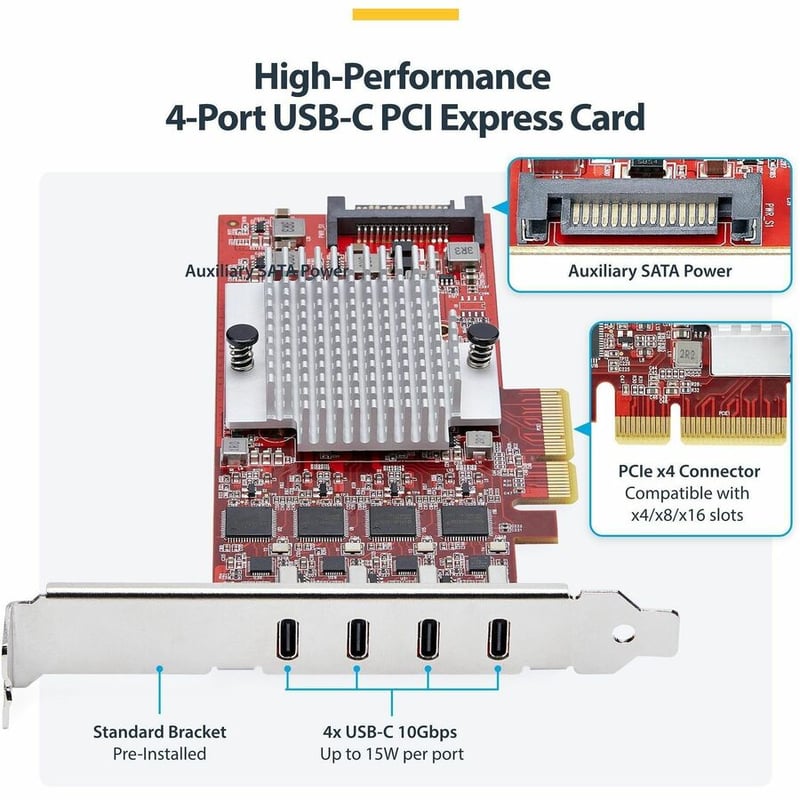 4-PORT USB TYPE-C PCIE CARD - USB-C 3.2 10GBPS PCI EXPRESS TAA - Thumbnail 4