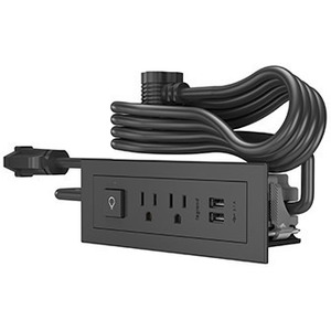 Legrand Furniture Power 2-Outlet with Switching and USB-A Unit - 10' Cord - Black - Thumbnail 1