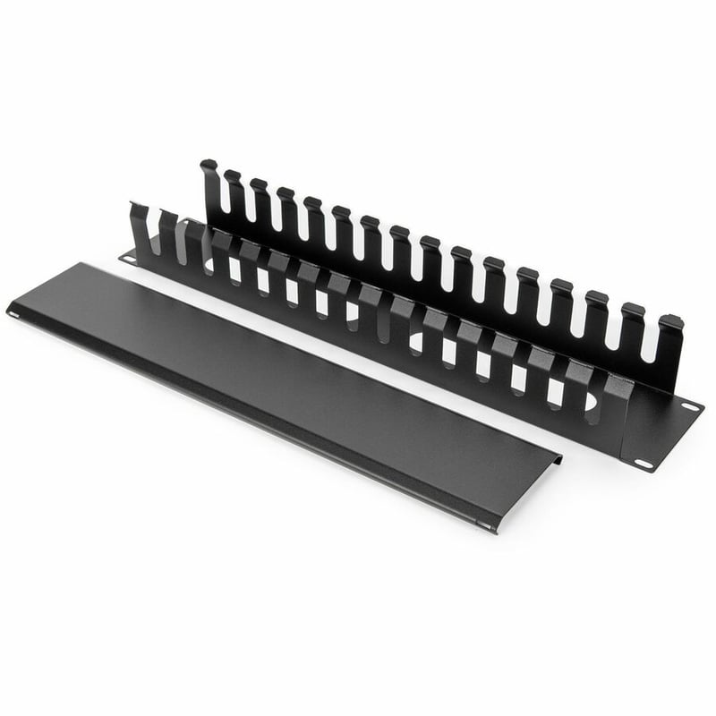 Rocstor 2U Horizontal Finger Duct Rack Cable Management Panel with Cover - Thumbnail 5