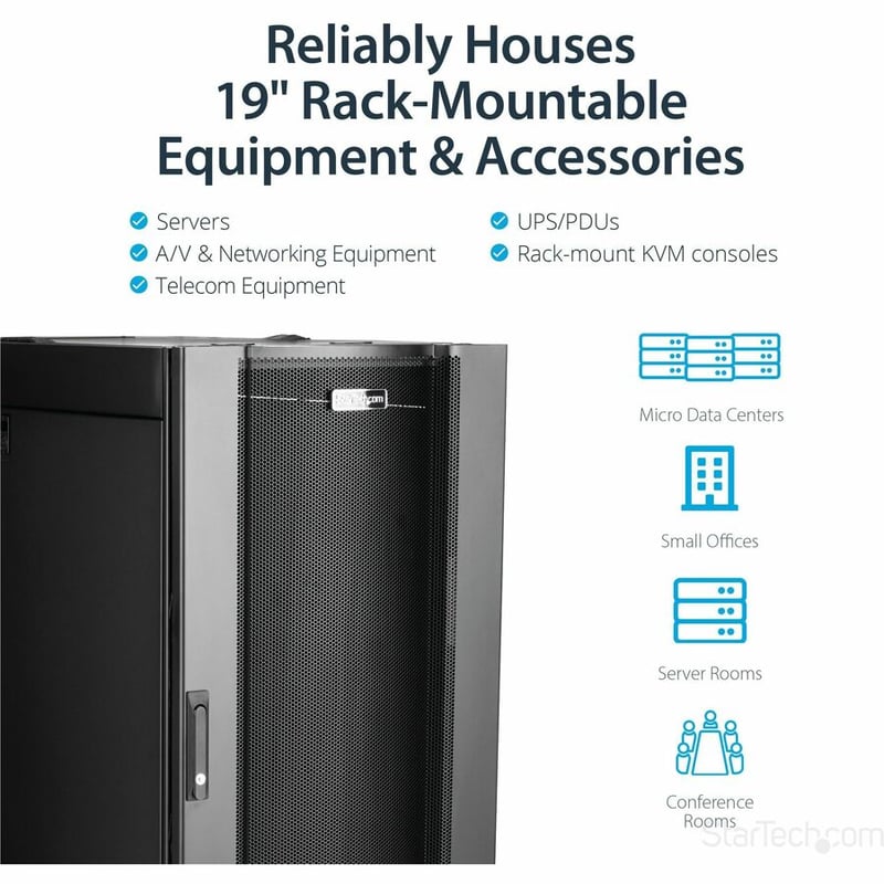 StarTech.com 4-Post 25U Server Rack Cabinet, 19" Data Rack Cabinet for Computer / IT Equipment, Home Network Rack, Half Height Server Rack - Thumbnail 4