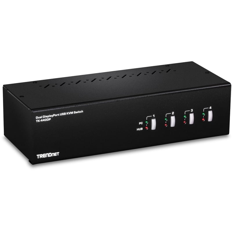 TRENDnet 4-Port Dual Monitor DisplayPort KVM Switch With Audio, 2-Port USB 2.0 Hub, 4K UHD Resolution Up To 3840 x 2160, Connect 4 DisplayPort Monitors, Dual Monitor 4 Port KVM Switch, Black, TK-440DP - Thumbnail 2