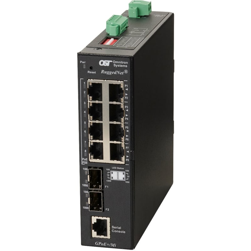 Omnitron Systems RuggedNet Managed Industrial Gigabit PoE+, 2xSFP, RJ-45, Ethernet Fiber Switch