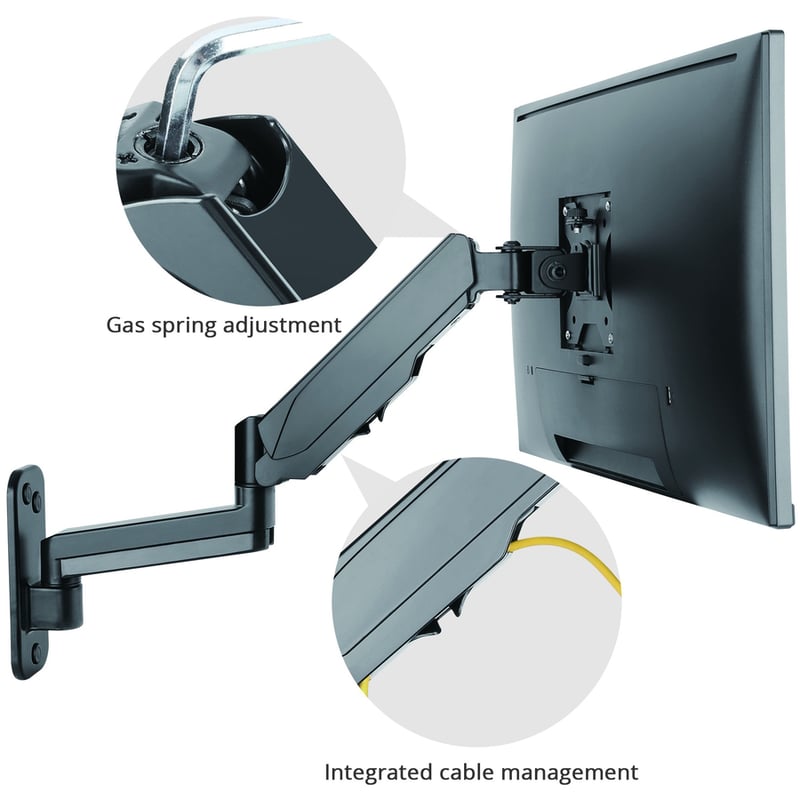 High Premium Aluminum Gas Spring Wall Mount - Single Monitor 17" to 34" - Thumbnail 3