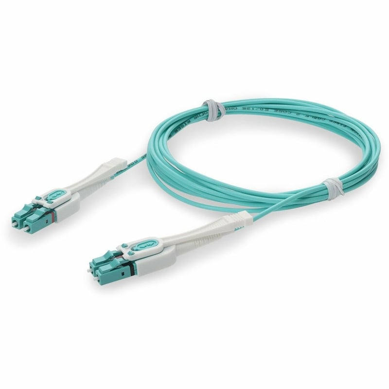 AddOn 7m LC to LC Aqua OM4 Duplex Uniboot OFNR (Riser-Rated) Fiber Patch Cable with Push/Pull Tabs - Thumbnail 1
