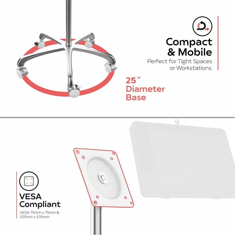 CTA Digital VESA-Compatible Heavy-Duty Height-Adjustable Rolling Floor Stand - Thumbnail 4