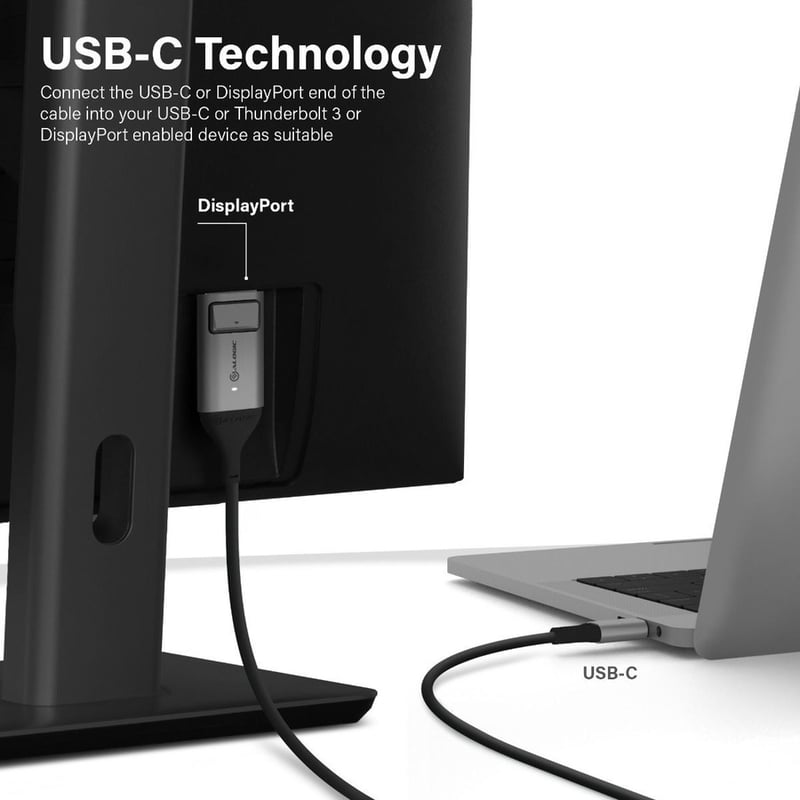 Alogic USB-C (Male) to DisplayPort (Male) Cable - Ultra Series - 4K 60Hz -Space Grey - 2m - Thumbnail 5