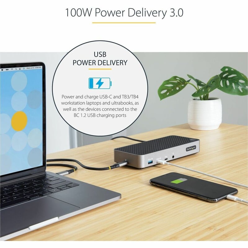 StarTech.com USB-C Triple Monitor Docking Station - Triple 4K HDMI/DP USB-C Dock - 5x USB Hub - GbE - 100W PD - Universal / Multi Monitor - Thumbnail 4
