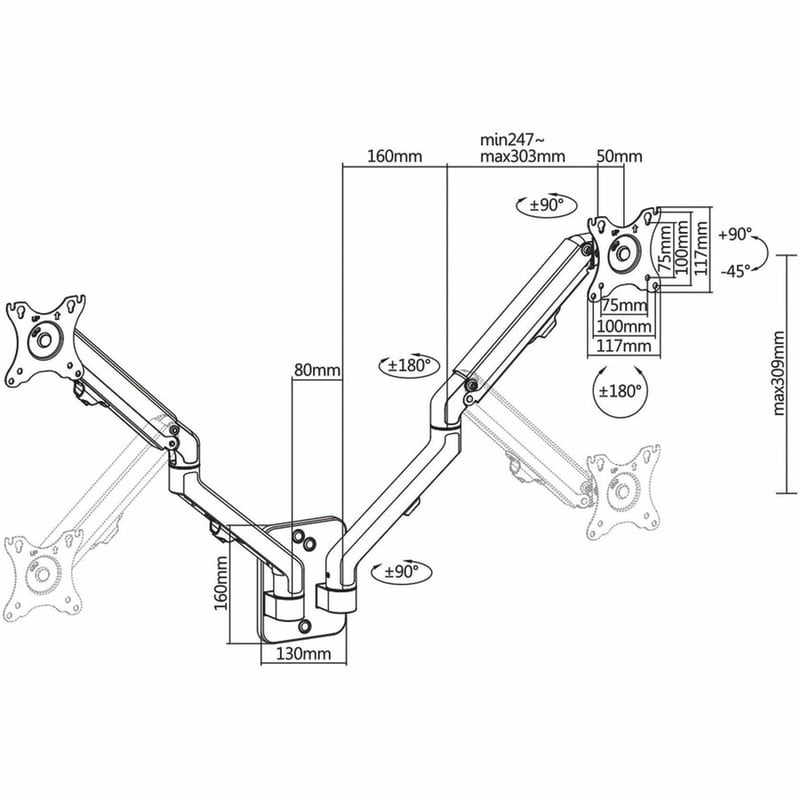 Rocstor ErgoReach Mounting Arm for LED Display, LCD Display, Monitor - Matt Black - Landscape/Portrait - Thumbnail 4