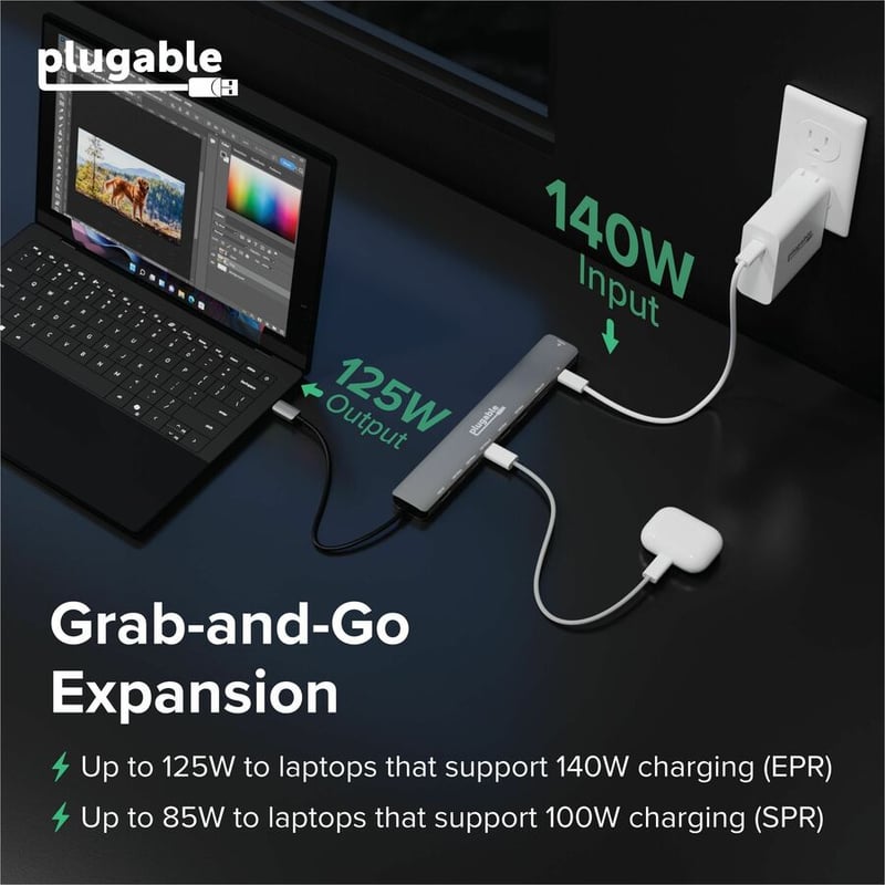 PLUGABLE USBC 10-IN-1 HUB WITH 8K HDMI PASS THRU 140W CHARGING - Thumbnail 4