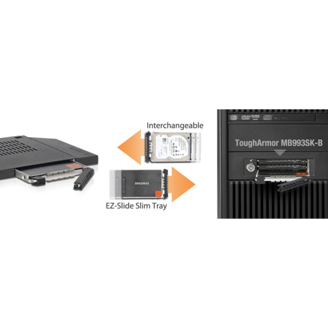 Icy Dock ToughArmor MB411SPO-2B Drive Bay Adapter for 5.25" - Serial ATA/600 Host Interface Internal - Black - Thumbnail 5