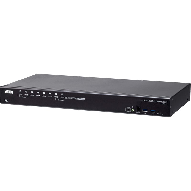 ATEN CS19208 8-Port USB 3.0 4K DisplayPort KVM Switch with Rack Mounting Kit - Thumbnail 1