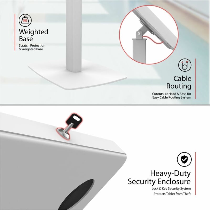 CTA Digital Premium Thin Profile Floor stand w/ Small Universal Security Enclosure (White) - Thumbnail 4