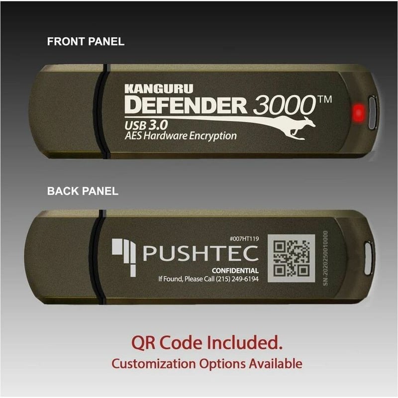 Kanguru Defender3000 FIPS 140-2 Certified Level 3, SuperSpeed USB 3.0 Secure Flash Drive, 64G - Thumbnail 3