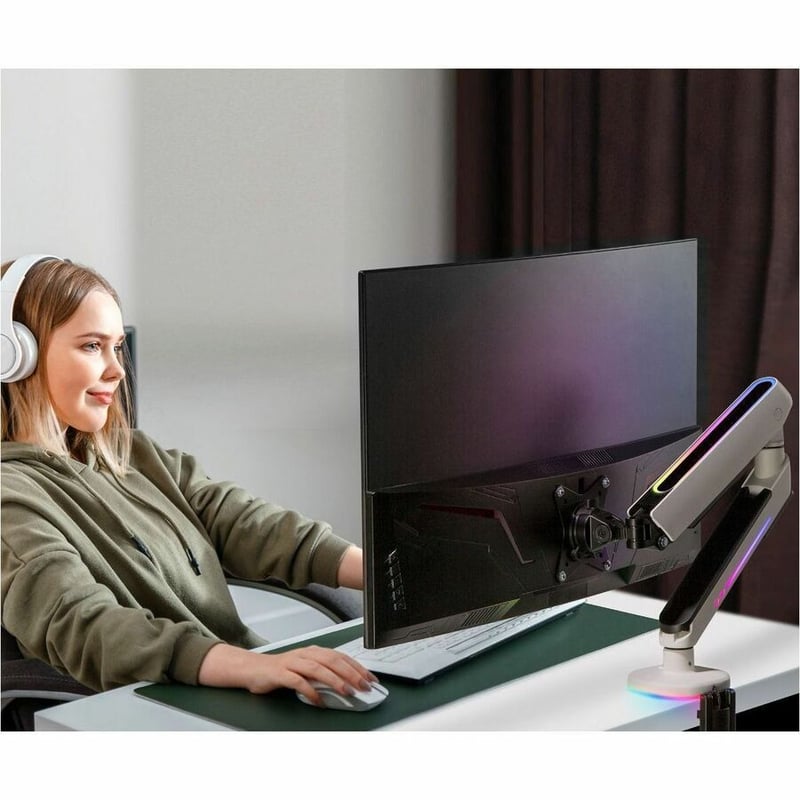 SIIG Mounting Arm for Monitor, Flat Panel Display, Curved Screen Display - White - Landscape/Portrait