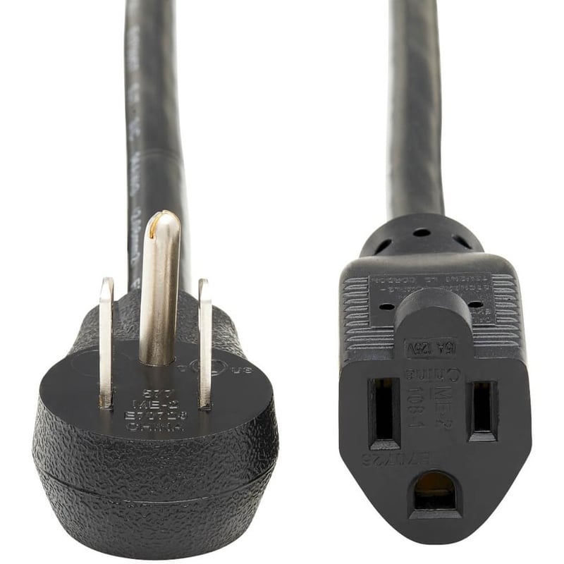 Eaton Tripp Lite Series Power Extension Cord, Right-Angle NEMA 5-15P to NEMA 5-15R - 13A, 120V, 16 AWG, 1 ft. (0.31 m), Black - Thumbnail 1