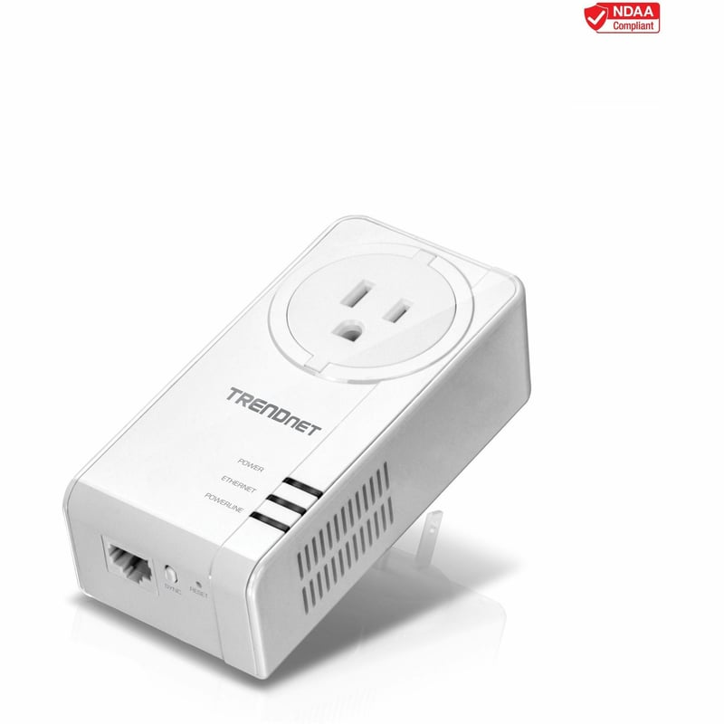 TRENDnet Powerline 1300 AV2 Adapter with Built-in Outlet; Gigabit Port; IEEE 1905.1 & IEEE 1901; Range Up to 300m (984 ft.); TPL-423E - Thumbnail 1