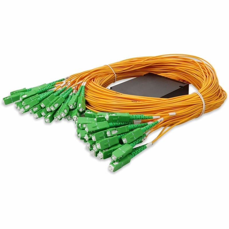 AddOn Single 1xASC 1x (Male) to 64xASC (Male) Yellow OS2 Simplex Fiber Splitter Box with 1.5m pigtails - Thumbnail 1