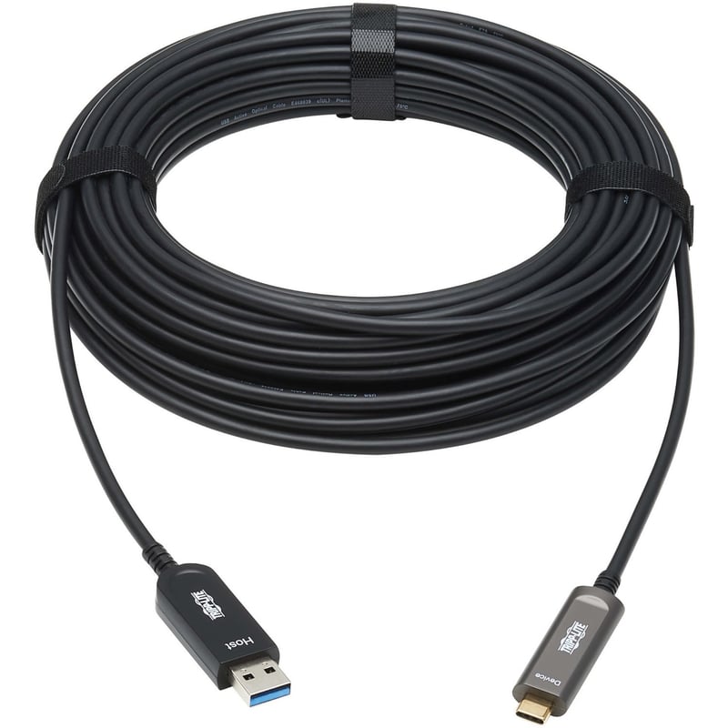 Tripp Lite by Eaton USB-A to USB-C AOC Cable (M/M) - USB 3.2 Gen 2 (10Gbps) Plenum-Rated Fiber Active Optical - Data Only Black 15 m (49 ft.) - Thumbnail 1