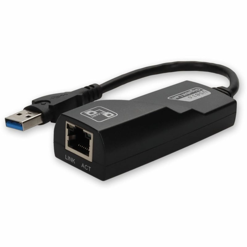 AddOn USB 3.0 (A) Male to RJ-45 Female Gray & Black Adapter - Thumbnail 1