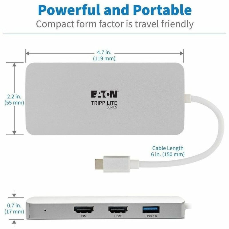 Tripp Lite by Eaton USB C Docking Station w/USB Hub, 2x HDMI, VGA, PD Charging 1080p, USB Type C, USB-C, USB Type-C - Thumbnail 5