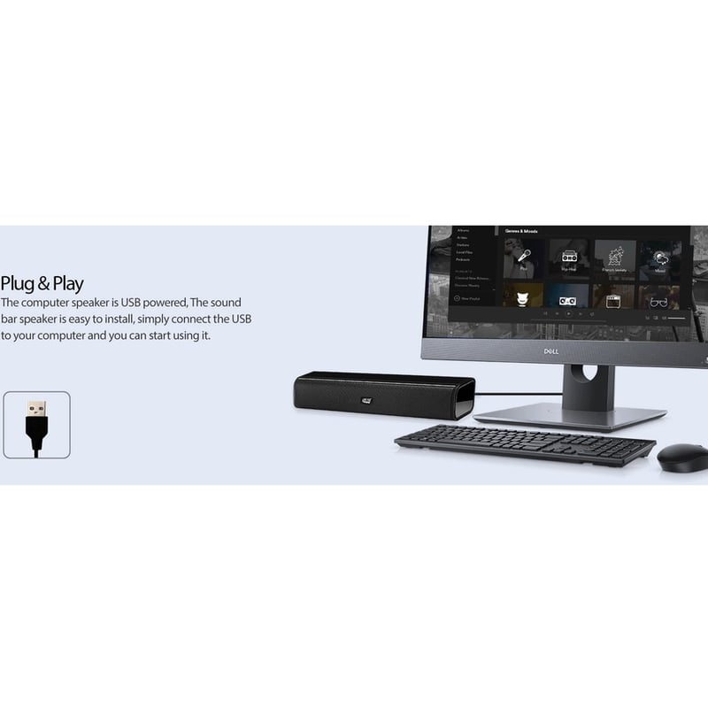 Adesso Xtream S5 USB-Powered Desktop Computer Sound Bar Speaker with Dynamic Sound- 5W x 2 - Portable - Thumbnail 4