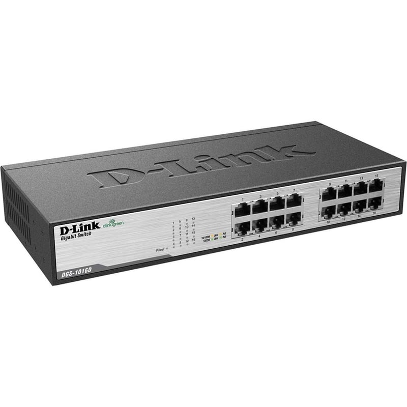 D-Link DGS-1016D 16-Port Gigabit Unmanaged Metal Desktop or Rackmount Switch - Thumbnail 1